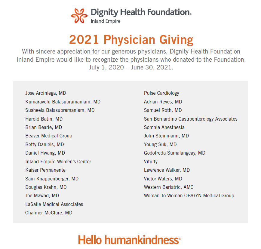 Physician Giving Dignity Health Foundation Inland Empire