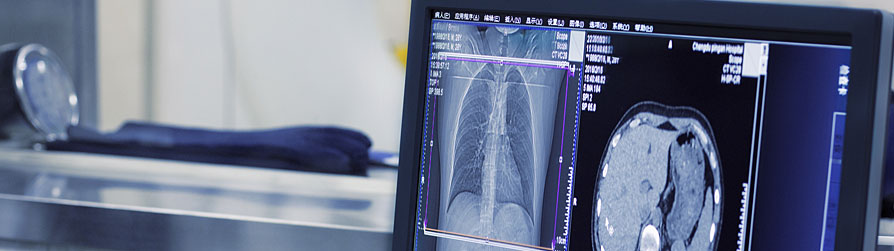 Chest x-ray and table in background Chest x-ray and table in background