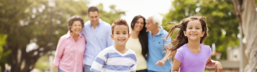 Extended family out walking